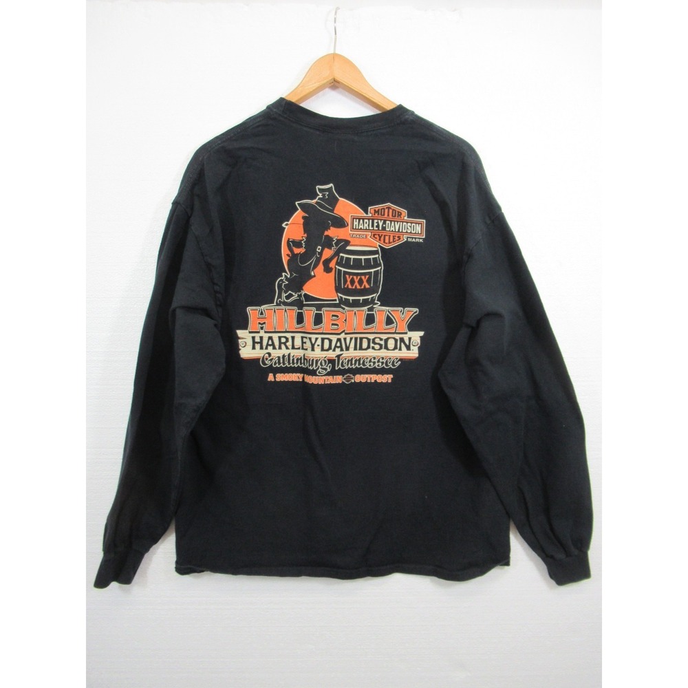 Harley Davidson Gatlinburg Hillbilly T-shirt Men Black Long Sleeve Tennessee